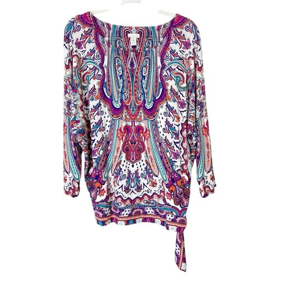 Chicos Paisley Top Womens Size 3 US XL Multicolor Tie Side - Picture 1 of 8